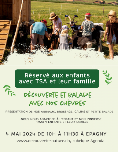 Image Sortie avec nos chèvres réservée aux enfants avec TSA et leur famille - COMPLET Image Sortie avec nos chèvres réservée aux enfants avec TSA et leur famille - COMPLET
